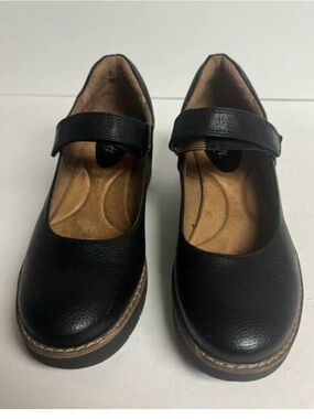 Eurosoft Wedge Mary Jane Shoes Women's 8M Black Faux Leather